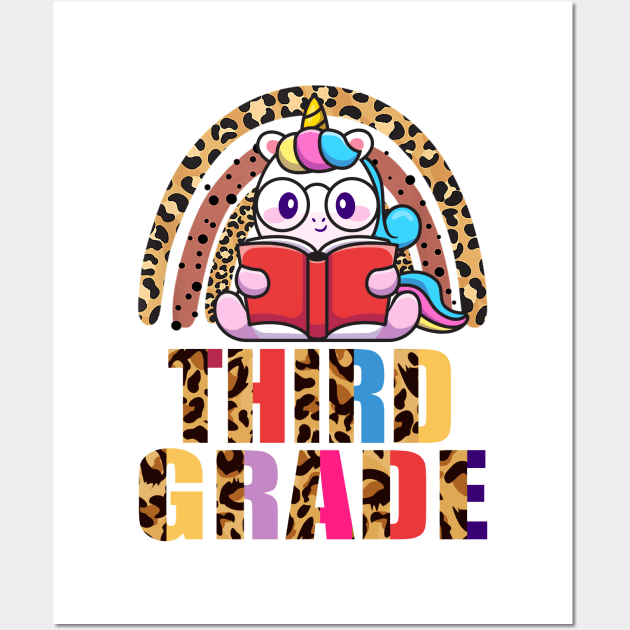 Third Grade Rainbow Leopard Funny Unicorn Teacher Student School Wall Art by wonderws